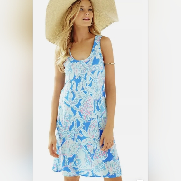 Lilly Pulitzer Dresses & Skirts - Lilly Pulitzer Patterson Dress Large Linen Bay Blue Into Deep Cover Up Beachy L